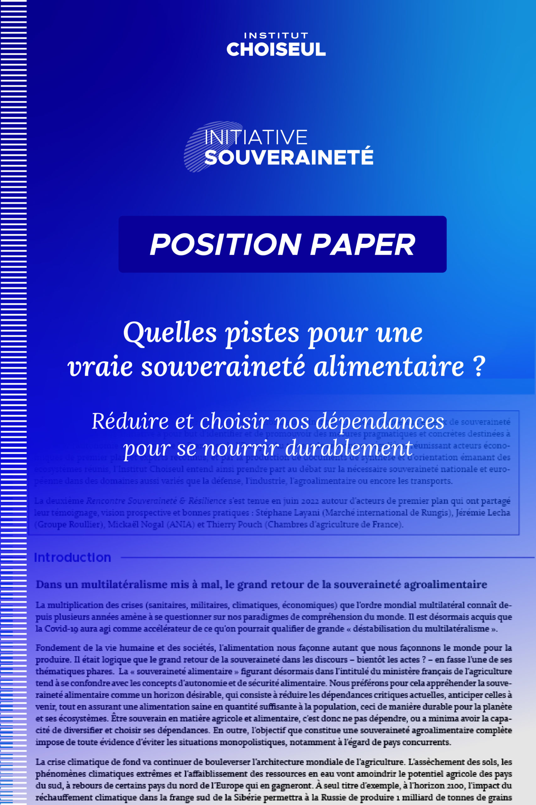 Souveraineté agroalimentaire Position Paper Institut Choiseul