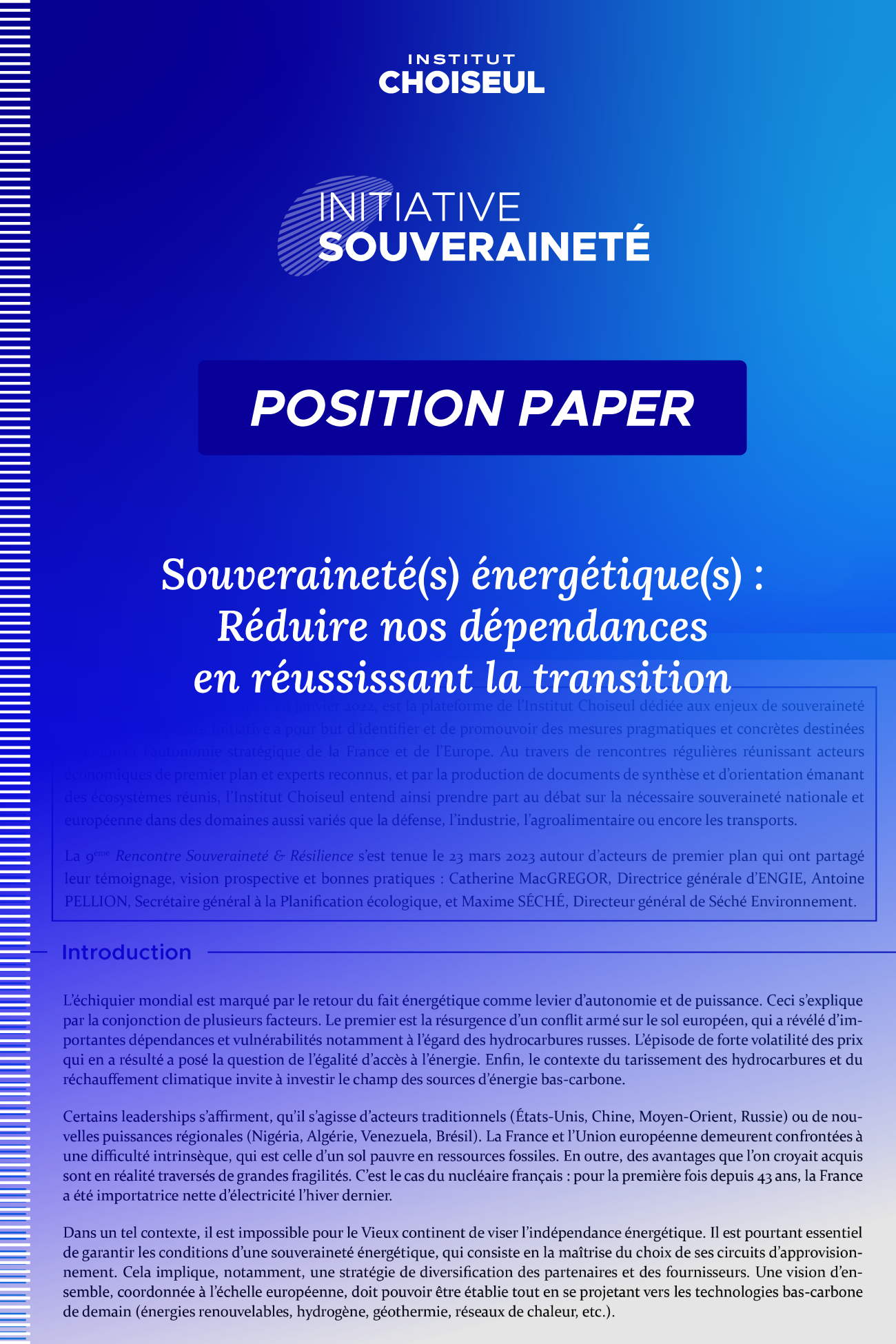 Souveraineté(s) énergétique(s) : Réduire nos dépendances en réussissant la transition